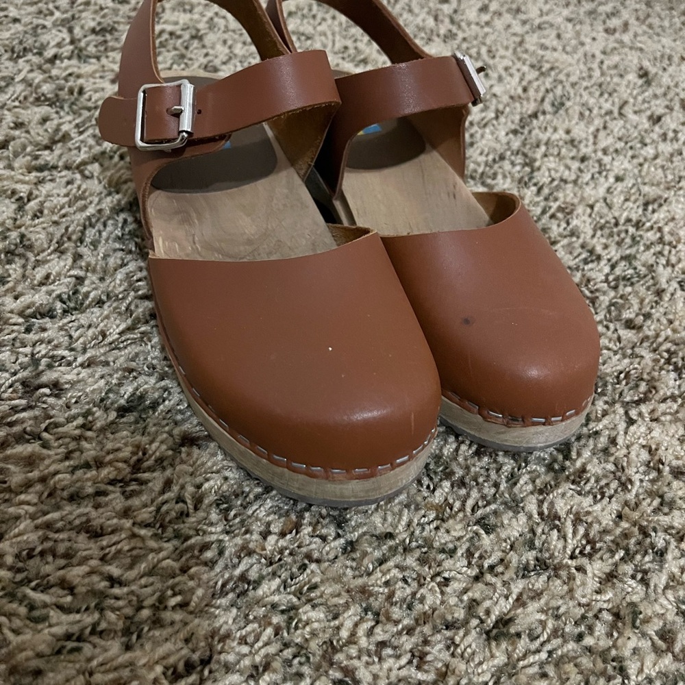 MIA Brown Leather Mules with Buckle